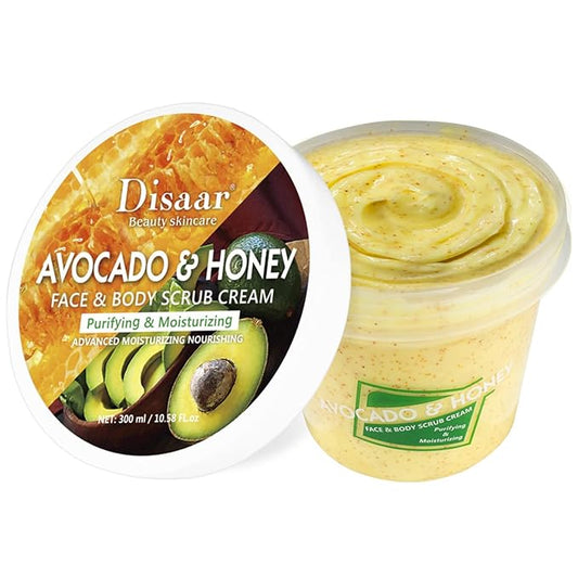 Avocado Honey Face Body Neck Scrub Cream Purifying Moisturizing Nourishing Skin 300ml/10.58fl.oz