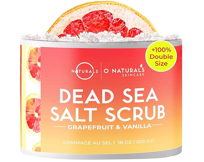 O Naturals Lemon Scrub & Grapefruit Exfoliating Dead Sea Salt Scrub Bundle 18 Ounce Each.