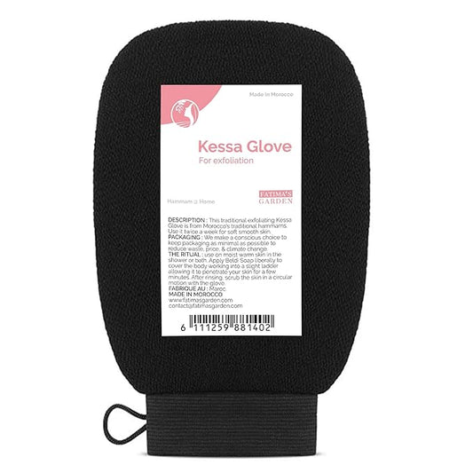 Fatima's Garden Exfoliating Kessa Glove - Natural Spa Scrubber, Black (1 Glove)