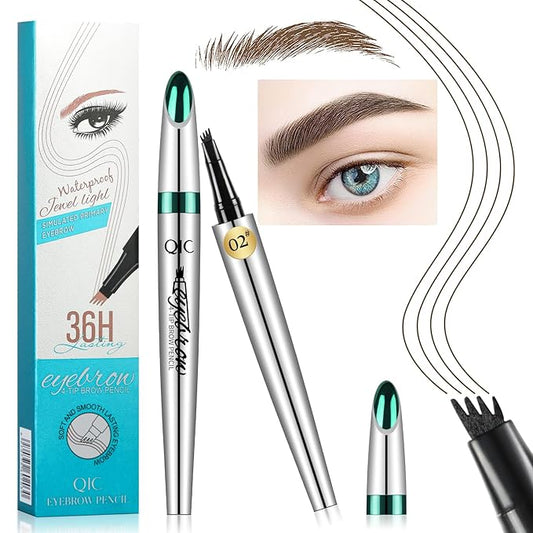 Eyebrow Pen, Microblading Eyebrow Pencil with 4-Prong Micro-Fork Precise Brush-Tip, Creates Natural Looking Brows Effortlessly and Stays on All Day, Waterproof Brow pencil Eyebrow Hair, Deep Brown