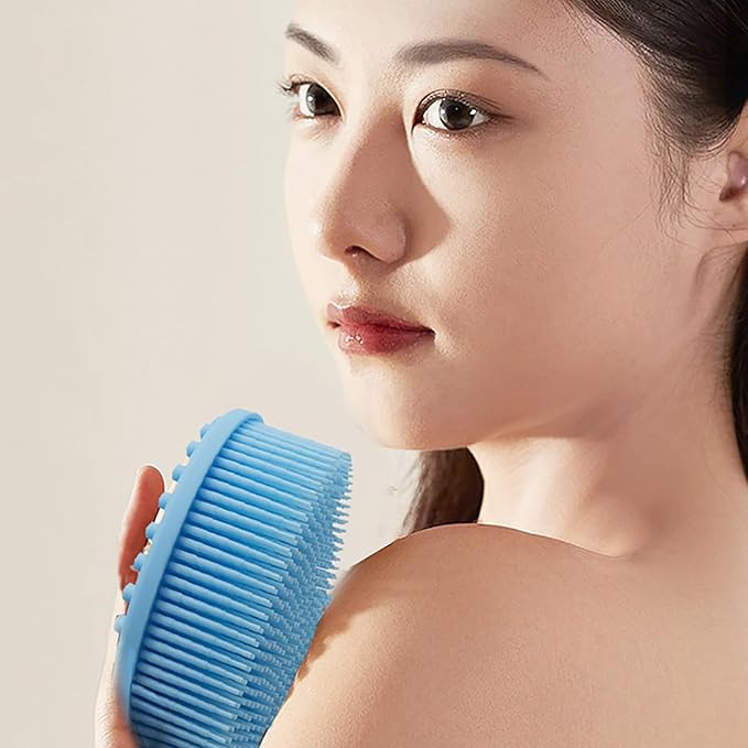 1 Pcs Silicone Bath Brush, Dual-Sided Massage Shower Brush, Suitable for Scrubbing, Suit for Kids & Adults, Household Soft Silicone Bathing Tool, Gentle & Non-Irritating (Green)