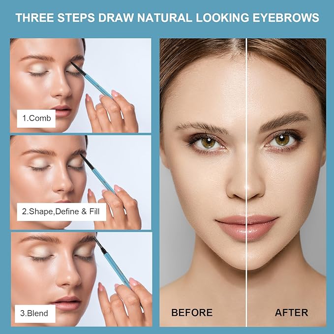 TurritopsisD Eyebrow Pencil Liner 【2-Pack Dark Brown】 Waterproof Long-Lasting Retractable Extra-thin Pen Built-in Brush Create Eye Brow Natural Makeup
