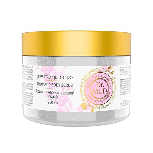 Dead Sea Salt Aromatic Mineral Body Scrub – Exfoliating Salt Scrub for Body and Feet with Jojoba Oil, Almond Oil, Vitamin E & Essential Oils – Hydrating, Moisturizing, Smoothing (250 gr, Rose)