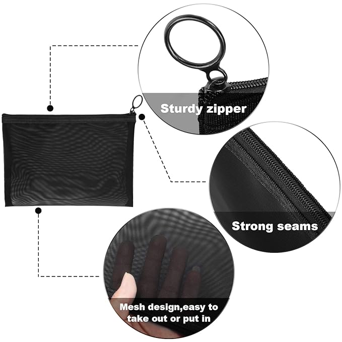 6 Pieces Mesh Makeup Bags Mesh Cosmetic Bag Portable Travel Organizing Zipper Pouch Toiletries Makeup Pouches for Home Office Travel Accessories (Chic Colors)