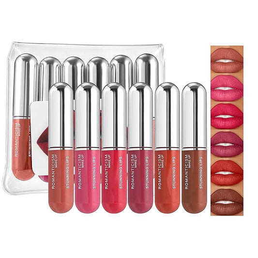 6Pcs Matte Liquid Waterproof Lipstick Set Long Lasting Lipstick For Up To 12HR Wear, Moisturizing Capsule Tube Shape Lip Gloss Red Smooth Lip Stick Christmas Gift Set for Women/Girls, Set B