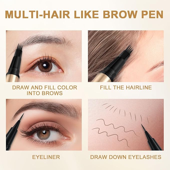 Microblading Eyebrow Pen Kit - Waterproof Brow Makeup Set with Eyebrow Pencil, Eyebrow Gel Clear, Eyeliner, Dual-ended Eyebrow Brush, Natural Looking Brows with Long-Lasting All-Day Hold - Dark Coffee