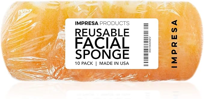 10 Pack Facial Sponge for Daily Deep Cleansing - Regular Buff Style Exfoliating Pads for Removing Dead Skin, Dirt & Makeup - Normal to Oily - Made in The USA - Reusable Puf - Natural