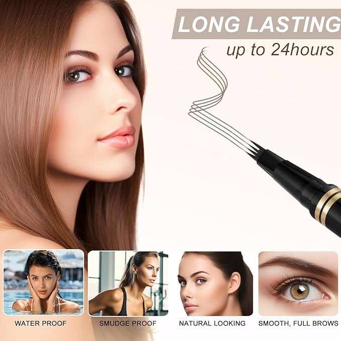 Microblading Eyebrow Pen Kit - Waterproof Brow Makeup Set with Eyebrow Pencil, Eyebrow Gel Clear, Eyeliner, Dual-ended Eyebrow Brush, Natural Looking Brows with Long-Lasting All-Day Hold - Gray