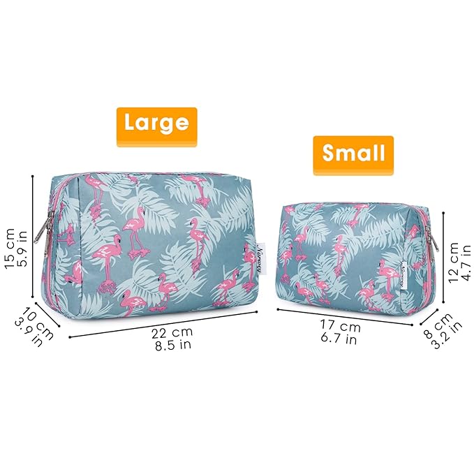 Narwey Cute Makeup Bag Travel Cosmetic Bag Organizer Toiletry Bag Make Up Bags with Compartments for Women Girls (Large, Flamingo)