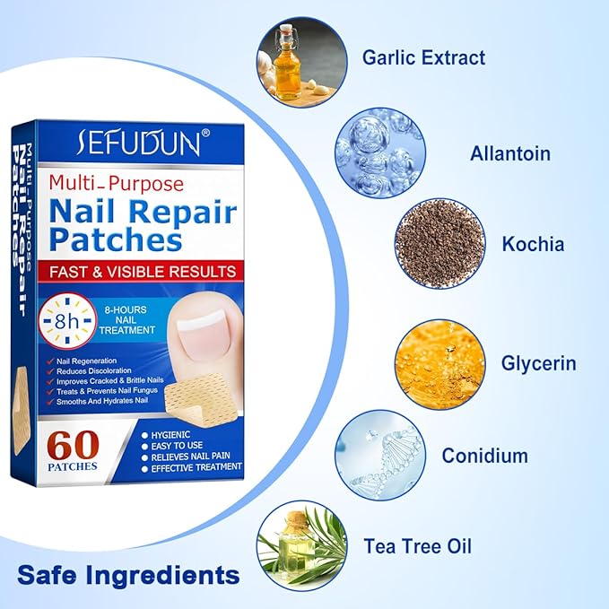 Muti-Purpose Nail Repair Patches, 60 pcs Overnight Nail Repair Treatment for Nail Discoloration & Cracked Nails, Restore Healthy Nail Appearance