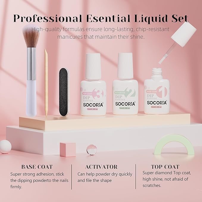 Dip Powder Nail Kit Starter, Gentle Nude Pink Milky White Neutral Skin Color and Dipping Powder Liquid Set with Base Top Coat and Activator for French Nail Art Manicure DIY Salon 9PCS