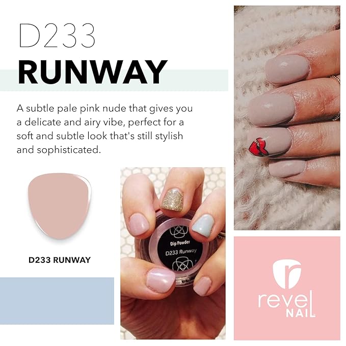Revel Nail Dip Powder - Nude Pink Powder Dip Nail Polish, Chip Resistant Dip Nail Powder with Vitamin E and Calcium, DIY Manicure, Runway