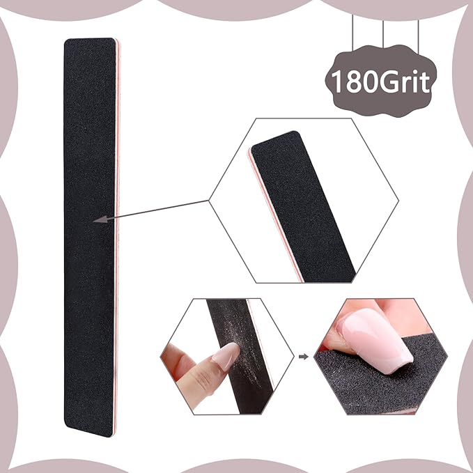 10 Pack 100/180 Grit Nail Files, Black Professional Reusable Emery Boards Manicure Tool for Acrylic Nails, Nail Buffering Files, Rectangle Shape