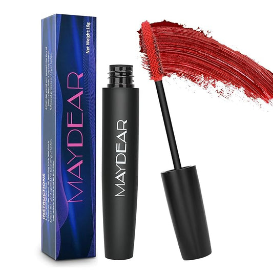Maydear Red Mascara for Eyelashes, Waterproof Colored Mascara Long Lasting Smudgeproof Color Mascara for Women Fast Dry Lengthening Eye Makeup Party Stage Use