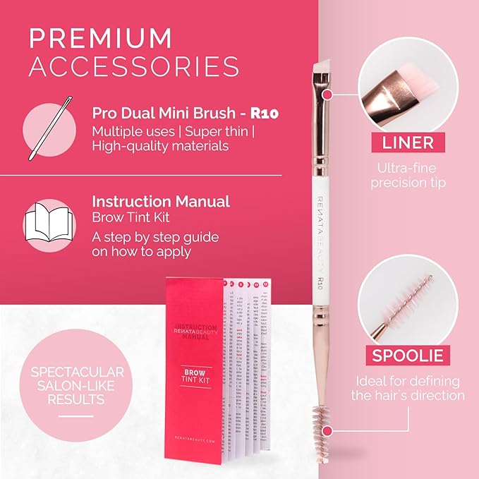 RB RENATA BEAUTY Brow Tint Kit – Eyebrow Tint Set – Dye Kit with Color Tint, Cream Developer and Styling Brush – Long-Lasting Effect Up to 4 Weeks – 30 Applications [Light Brown]