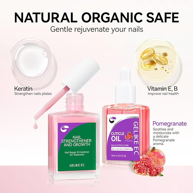 Natural Nail Growth & Oil Kit: Rose & Pomegranate Nail Care Set - Deep Repair for Damaged Nails - Rich Winter Scent - Cruelty-Free Vegan Formula