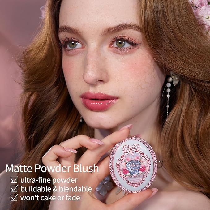 Flower Knows Swan Ballet Embossed Blush,Tangerine Matte Finish,Buildable & Blendable Powder Blush for cheeks,Natural Flush for All Skin Tones(04 Summer Blossom,5g)