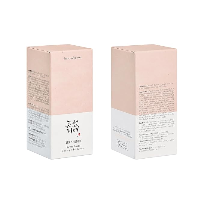 Beauty of Joseon Revive Snail Mucin Ginseng Serum Hydrating Peptide Facial Moisturizer Dark Spot Acne Scar Remover for Sensitive Face. Korean Skin Care for Men and Women, 30ml, 1fl. oz