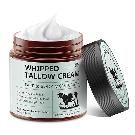 Beef Tallow for Skin, 100% Tallow and Honey Balm, Beef Tallow Moisturizer for Face, Deeply Moisturizing for Face & Body, Unscented Fast Absorption-4.2 Oz