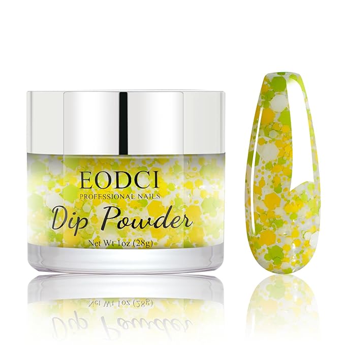 Glitter Dip Powder, Sprinkle On Glitter Collection Dipping Powder - Yellow Green -No Lamp required - Long Lasting Dip Nail Colors - Nail Color for Professionals And Home Use 1oz