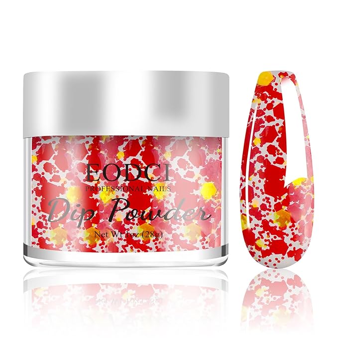 1oz Glitter Sequins Red Color Dip Powder Nails Dipping Nails Long-lasting Nails No UV Light Needed, Dipping Powder French Nail Art Starter Manicure Salon DIY at Home
