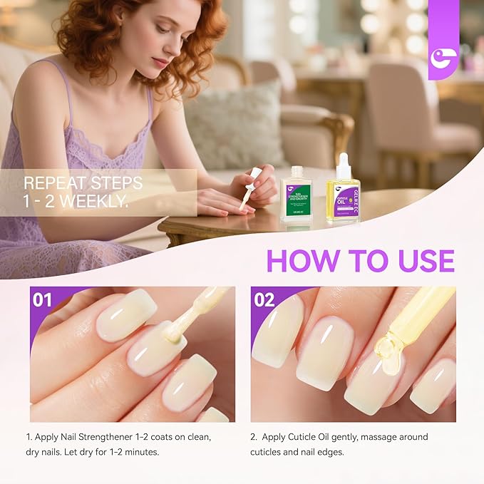 Gelike EC 2-in-1 Nail Rescue Kit: Apricot Nail Ridge Filler & Pineapple Cuticle Oil (15ml) - Tropical Scented Nail Care - Strengthens & Brightens - Travel-Friendly Mini Size