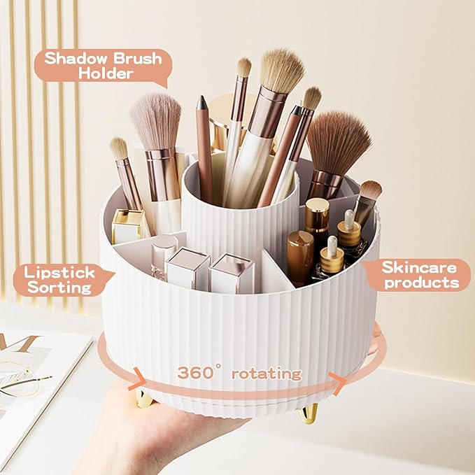 360° Rotate Makeup Brush Holder Organizer, Makeup Organizers Countertop, Makeup organization and Skincare Storage for Vanity, Desktop, Bathroom (White)