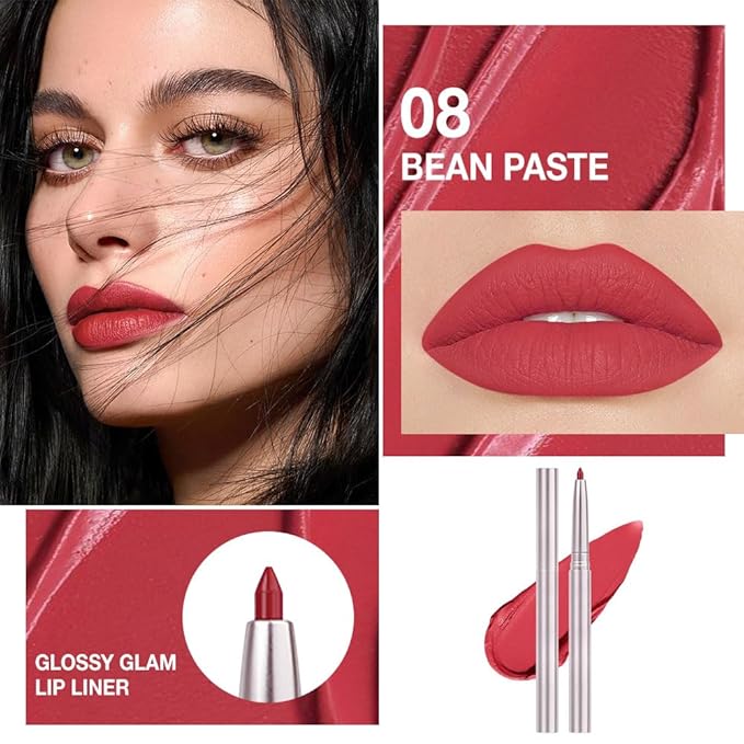 Retractable Lipliner Pencil Waterproof Makeup for Lip Liner and Eye Liner, Smooth and Creamy, Long Lasting Matte Finish, Vegan Beauty, Matte Velvet Pigmented Lip Liner (12#Bean Paste, 1)