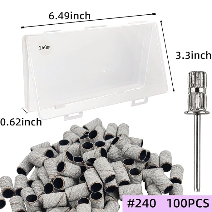 100 Pcs (240 Grit White)Sanding Bands Nail Drill Bit with 0.31in diameter,Nail Drill Bits Extreme Fine Grit Sanding Band,Sanding Belt Upgrade Mandrel Bits,Professional Nail Drill Bit for Acrylic Nails