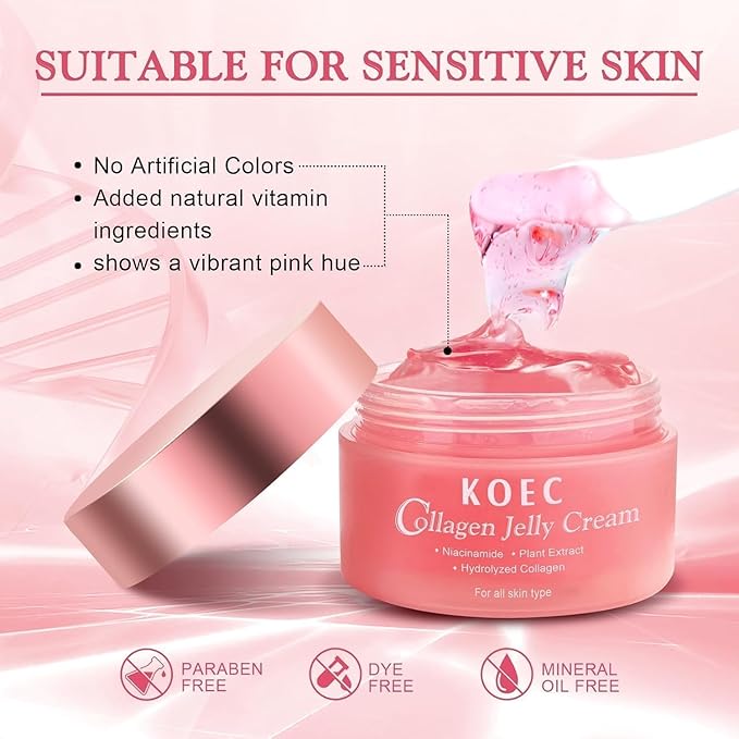 Collagen Jelly Cream - Niacinamide & Freeze-Dried Hydrolyzed Collagen - Improves Elasticity & Hydration, Reduce Fine Lines & Dullness, Gives 24h Glow Korean Skin Care For All Skin Types (3.38 fl.oz)