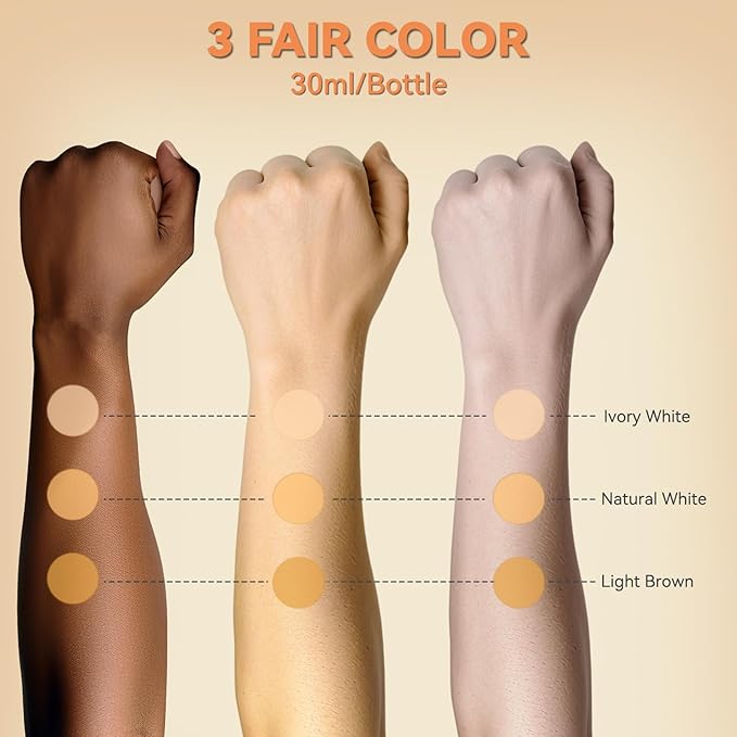 OPHIR 3x Airbrush Foundation, Fair Color Air Brush Makeup Foundation, Professional Airbrush Set for Airbrush Makeup, Includes Ivory White, Natural White & Light Brown 3 Airbrush Colors, 1oz/Bottle