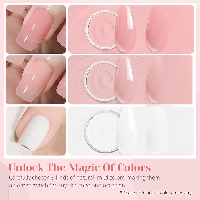 Dip Powder Nail Kit Starter, Gentle Nude Pink Milky White Neutral Skin Color and Dipping Powder Liquid Set with Base Top Coat and Activator for French Nail Art Manicure DIY Salon 9PCS