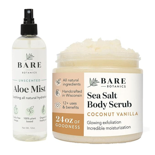 Bare Botanics Aloe Vera Mist + Coconut Vanilla Body Salt Scrub