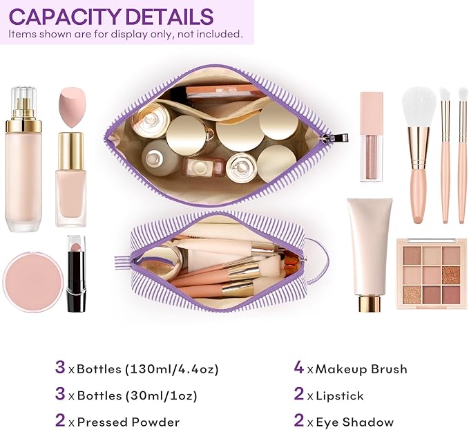 2 PCS Initial Makeup Bags for Women: Cosmetic Bag for Travel Toiletry - Birthday Gifts for 11 12 13 14 15 16 17 18 Years Old Girl Graduation Teacher Gift- Teen Girl Gifts Trendy Stuff - Purple R