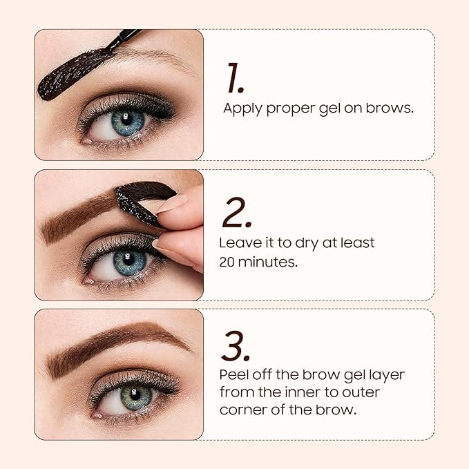 Eyebrow Gel, Long-Lasting & Waterproof Eyebrow Gel Peel Off Tint for Women & Girl Create Fuller & Defined Brows Makeup (Light Brown)