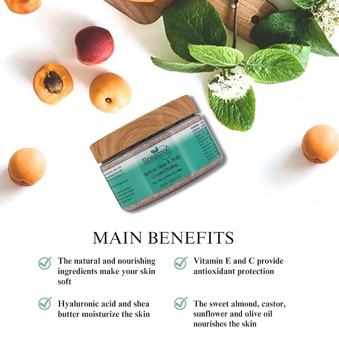 APRICOT FACE & BODY CREAM PEELING Gentle Exfoliator for Smooth & Radiant Skin, Removes Dead Skin & Impurities, Suitable for All Skin Types 8.45 Fl. Oz. / 250 ml