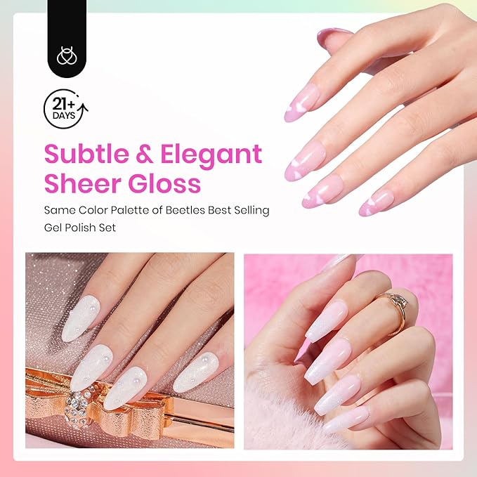 Beetles Dip Powder Nail Kit, 6 Colors Pink White Purple Powder Dipping Set Spring Colors for All Seasons, Blue Pink Glitter DIY Art Manicure No Need Nail Lamp Cured Gifts for Women