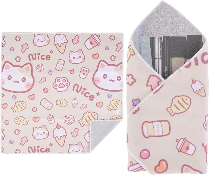 Walking Way Self-Adhesive Magic Cloth Makeup Bag, Portable Protective Cosmetic Pouch, Camera Lens Wrap, Stylish Travel Organizer for Beauty Essentials, Travel, Gifts & Daily Use (Kitty, 17.71 inch)