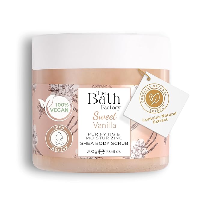Body Scrub for Exfoliating with Moisturizing Shea Butter | 100% Vegan | Natural Vanilia Extract | Perfect Exfoliator for All Body Parts such as Face, Foot, Hand