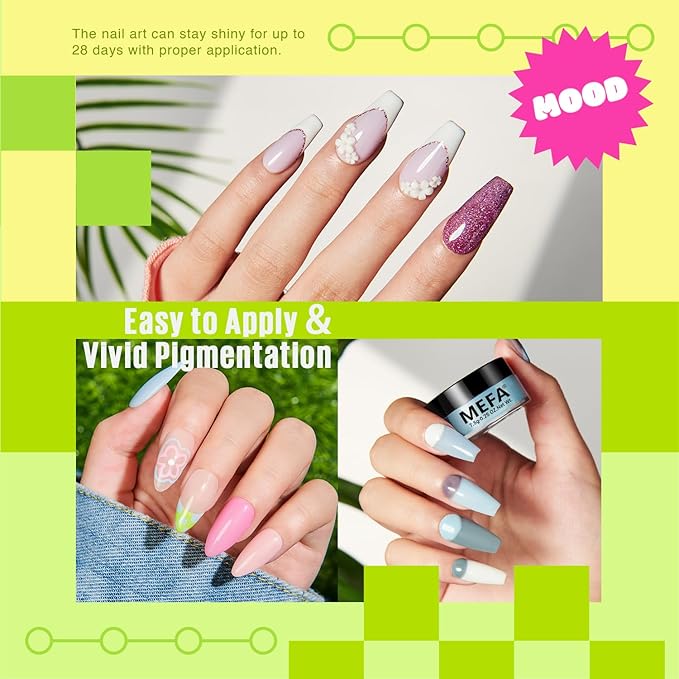 MEFA Dip Powder Nail Kit 32 Colors Spring Summer, Hot Pink Pastel Violet Neon Orange Glitter Shimmery Dipping Powder with Base Top Coat Activator Brush Saver Liquid Set French Nail Art Manicure Salon
