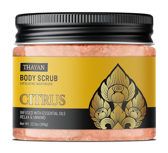 Himalayan Salt Scrub – Exfoliating Face, Foot & Body Scrub with Jojoba, Grapeseed & Essential Oils – Deep Cleansing, Collagen-Boosting, Cellulite Treatment & Skin Toning - Citrus