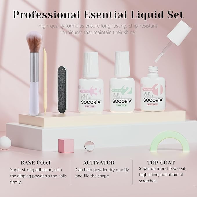Dip Powder Nail Kit Starter, All Seasons Light Bean Paste Red Silver Glitter Dipping Powder Liquid Set with Base Top Coat and Activator for Nail Art Manicure Salon DIY 9 Pcs