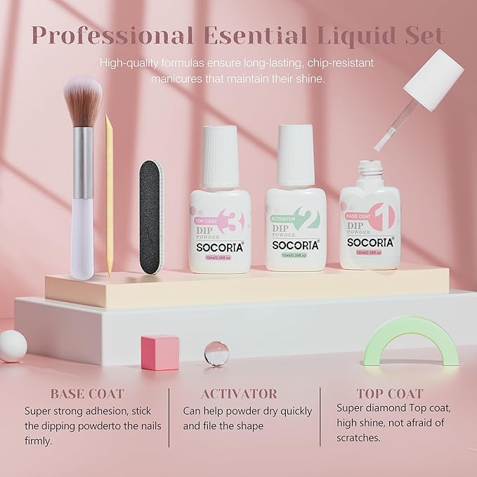 Dip Powder Nail Kit Starter, Light Red Light Purple Skin Color Dipping Powder Liquid Set All Seasons with Base Top Coat and Activator for Nail Art Manicure Salon DIY at Home 9 Pcs