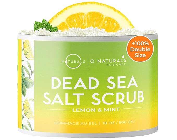 O Naturals Lemon Scrub & Grapefruit Exfoliating Dead Sea Salt Scrub Bundle 18 Ounce Each.