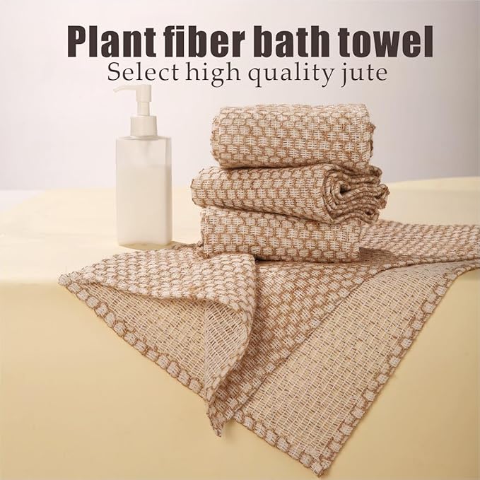 Jute Exfoliating Washcloth Towel Net Sponges for Shower, Cotton Line Back Washer Shower Wash Cloth for Women and Men, Natural Back Exfoliator Bath Scrubber for Body