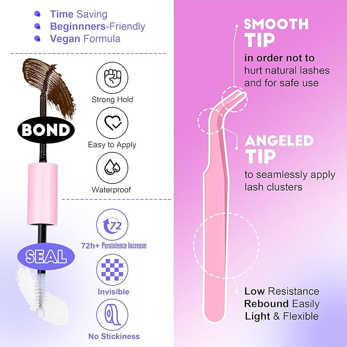 Pawotence Lash Extension Kit DIY 280pcs Brown Lash Clusters Eyelash Extension Kit 40D 9-16mm Individual Lashes Kit with Lash Bond and Seal Lash Tweezers for Self Use (Brown 40D, 9-16mm, Kit)