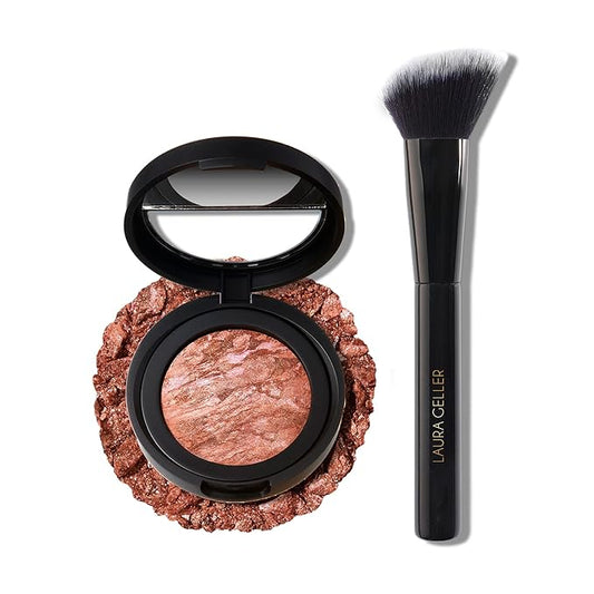 LAURA GELLER NEW YORK Baked Blush-n-Brighten Marbleized Blush + Angled Brush (05 Sunswept, 47mm)