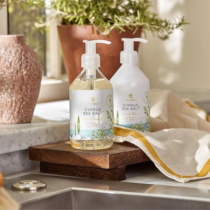Thymes Moisturizing Hand Lotion for Dry Skin - Moisturizer for Beauty and Personal Care - Luxury Hand Lotion for Women & Men with Shea Butter & Aloe Vera (Cyprus Sea Salt, 9 fl oz)