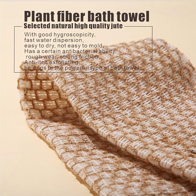 Jute Exfoliating Washcloth Towel Net Sponges for Shower, Cotton Line Back Washer Shower Wash Cloth for Women and Men, Natural Back Exfoliator Bath Scrubber for Body