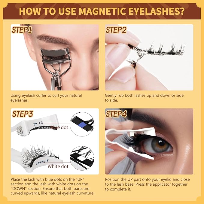QUEWEL Magnetic Eyelashes 2 Pair Reusable Magnetic Eyelashes with Applicator No Glue Needed Eyelashes Natural Look Lash Clusters Kit Easy to Wear and Remove(B+D01)